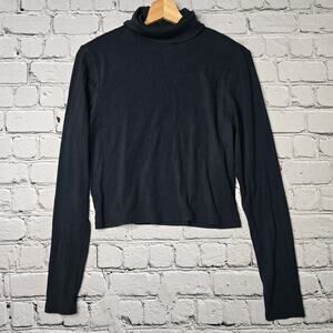 Levis Black Ribbed Long Sleeve Turtleneck Knit Top Cotton Blend Size Large